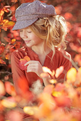 Teen girl in the fall. Beautiful girl outdoors in autumn. 