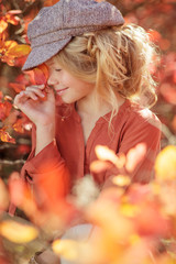 Teen girl in the fall. Beautiful girl outdoors in autumn. 