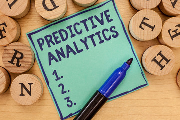 Handwriting text Predictive Analytics. Concept meaning Optimize Collection Achieve CRMIdentify Customer.