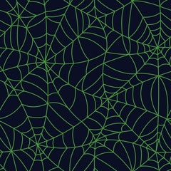 Green Organic Spider Web Halloween Seamless pattern