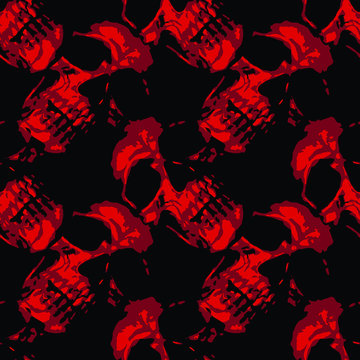 Grunge Red Skulls Halloween Seamless Patttern