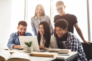 Obraz premium Learning concept. Diverse students preparing for exams in library