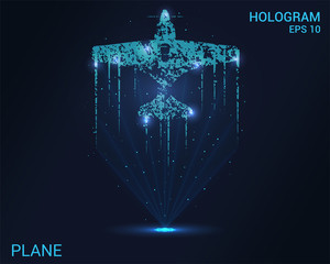 Hologram plane. Plane top view. Flickering energy flux of particles.