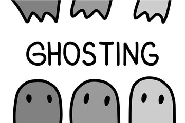 Ghosting hand drawn vector illustration in cartoon style lettering