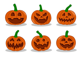 Pumpkin emoticon set. Vector illustration collection. Halloween pumpkin with various face expression.	
