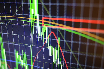 Stock market graph analysis for finance investment. Stock exchange market chart background.  Candle...