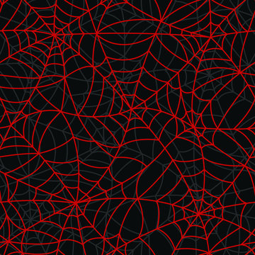 Red Organic Spider Web Halloween Seamless Pattern