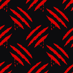 Fototapeta na wymiar Red Scratch Marks with Blood Halloween Seamless Pattern