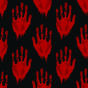 Spooky Red Blood Hand Print Seamless Pattern