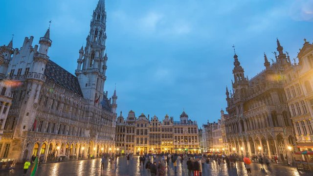 Grand Place Grote Markt of Brussels day to night time lapse in Brussels, Belgium
