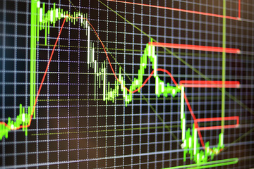 Stock market graph analysis for finance investment. Stock exchange market chart background.  Candle...