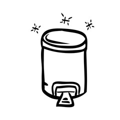 Simple Vector Outline Hand Draw Sketch of Closed Clean and tidy trash bin, at White