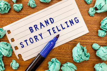 Conceptual hand writing showing Brand Story Telling. Business photo showcasing Breathing Life into a Brandan Engaging Content.