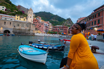 Woman On Vacation In Cinque Terre Italy