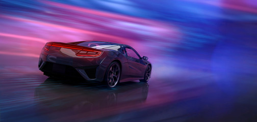 Fototapeta na wymiar Futuristic high speed sports car in motion (3D Illustration)