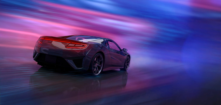 Futuristic high speed sports car in motion (3D Illustration)