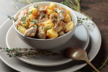  Irish stew sprinkled with green thyme.
