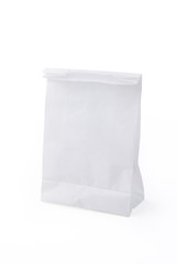 white paper bag food on isolated white background