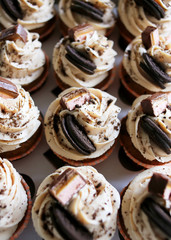 Tasty cupcakes. Homemade chocolate muffin with Vanilla Cheese Cream. Delicious sweet dessert.