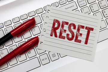 Word writing text Reset. Business concept for cause device return to its factory mode Set again...