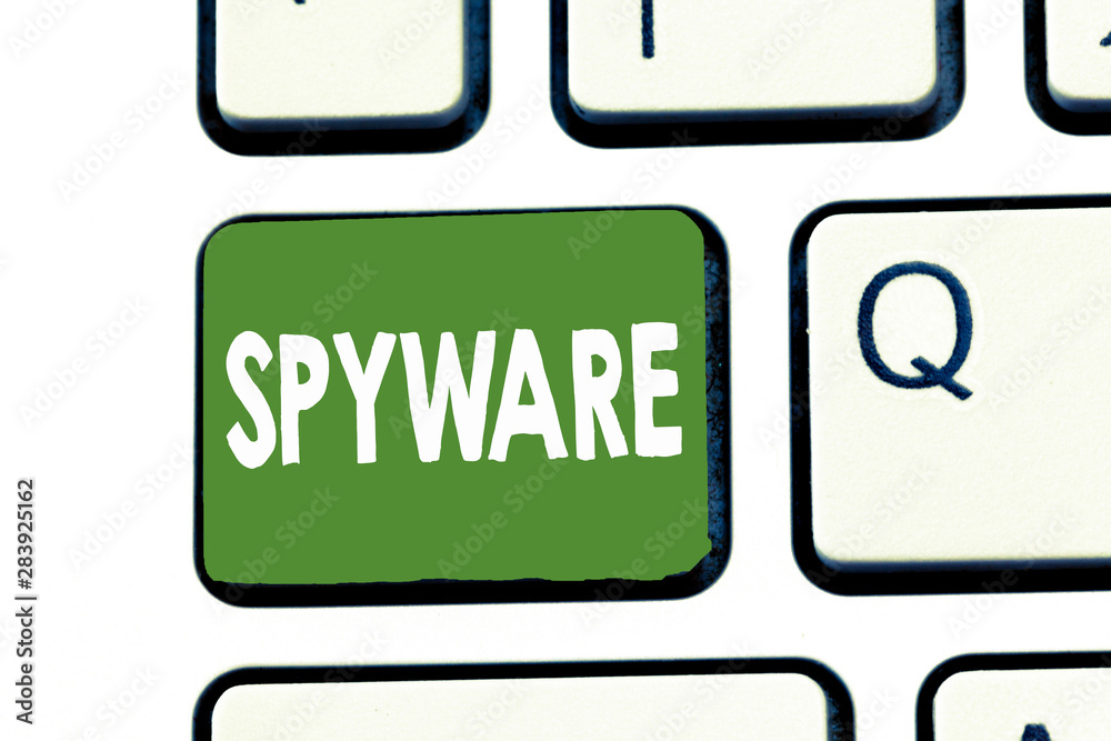 Poster writing note showing spyware. business photo showcasing software that enables user obtain informatio