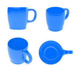 Blue cup. Set. 3d rendering illustrationbackground