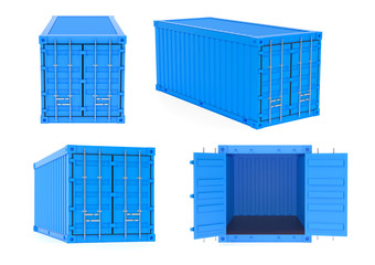 Blue shipping freight containers. 3d rendering illustration