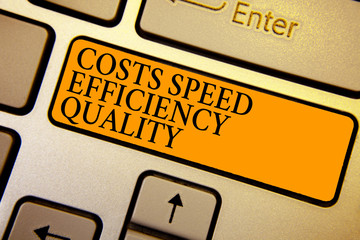 Text sign showing Costs Speed Efficiency Quality. Conceptual photo Efficient operation inputs...