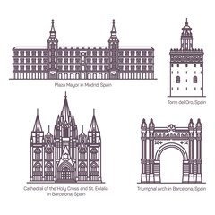 Fototapeta premium Thin line style of Spain architecture landmarks