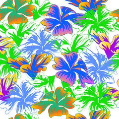 Fototapeta na wymiar Seamless light background with bright flowers. Handmade summer pattern. Vector illustration for fabric, tiles, decoupage.
