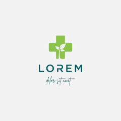 Fototapeta premium leaf cross logo design vector nature medicine icon