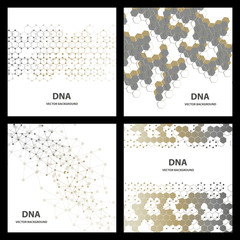 Set flyer, brochure size A4 template,banner. Molecular structure with connected lines and dots. Scientific pattern atom DNA with elements for magazine, leaflet, cover, poster design