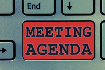 Writing note showing Meeting Agenda. Business photo showcasing An agenda sets clear expectations for what needs to a meeting.
