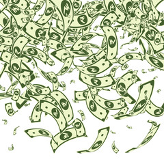 Indian rupee notes falling. Messy INR bills on whi