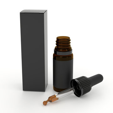 Black Dropper pipette bottle mockup. CBD oil dropper bottle. Serum dropper botlle. Vape liquid in brown glass 10ml bottle.