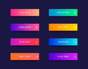 Fototapeta na wymiar Set of modern material style buttons for website, mobile app and infographic . Different gradient colors. Modern vector illustration flat style