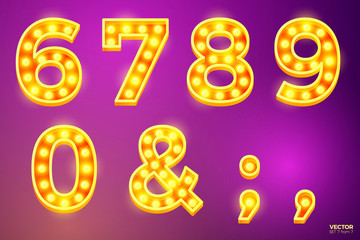 Vector realistic glowing numbers with lamps, for circus, movie etc. signs. 6, 7, 8, 9, 0 numbers include (search other in portfolio).