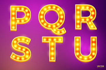 Vector realistic glowing letters with lamps, for circus, movie etc. signs. P, Q, R, S, T, U letters include (search other in portfolio).