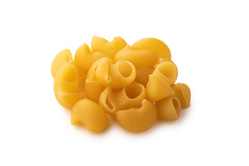 Group of Pipe rigatte shape of pasta on white background isolated