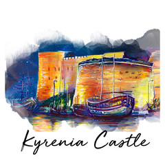 cyprus Kyrenia castle art illustration