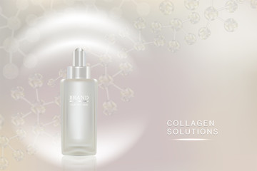 Beauty product ad design, white cosmetic container with collagen solution advertising background ready to use, luxury skin care banner, illustration vector.	