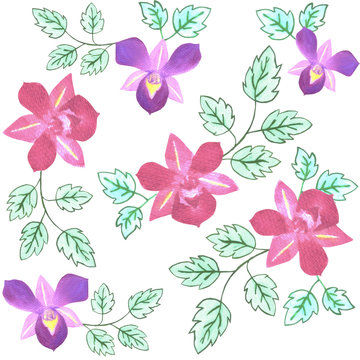Pink and purple dendrobium orchid pattern background