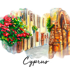 Street of Famagusta, Cyprus art illustration
