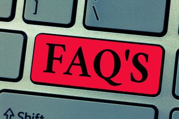 Writing note showing Faq s is. Business photo showcasing list of questions and answers relating to a particular subject.