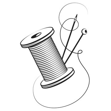 Spool of thread and needle for hand sewing symbol