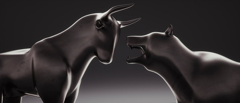 Dark iron Bull and angry Bear closeup - 3D illustration