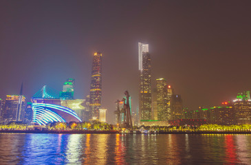 Zhujiang River and modern building of financial district at night in Guangzhou, China
