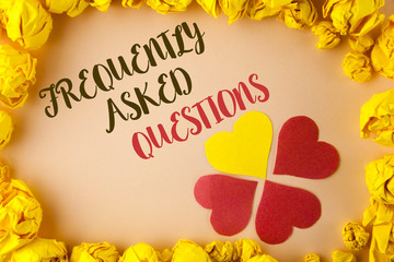 Conceptual hand writing showing Frequently Asked Questions. Business photo showcasing most common...