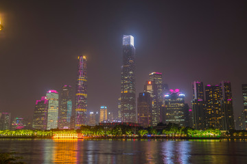 Fototapeta na wymiar Zhujiang River and modern building of financial district at night in Guangzhou, China
