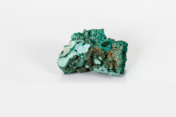 Macro mineral stone Malachite against white background